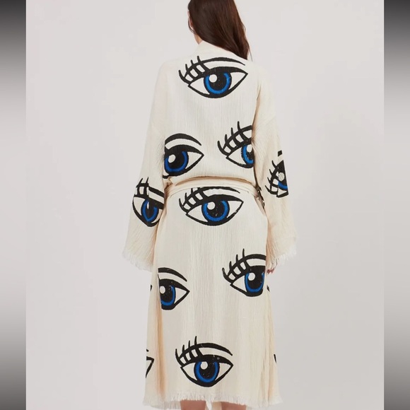 Handcrafted THIRD EYE 🪬🧿 ORGANIC KAFTAN Robe Cover Up Evil Protection Kimono - Picture 11 of 12
